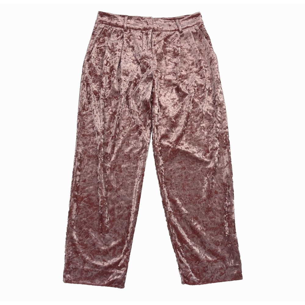 Allen Schwartz Womens 6 Pink Velvet‎ Pants Pleated Crop Hi-Rise Holiday Dressy